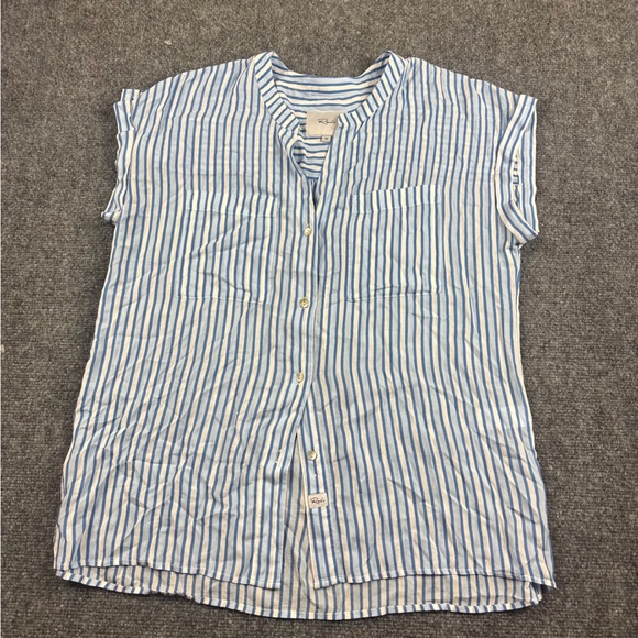 Rails Tops - RAILS Womens Blue/White Stripe Button Up Cap Sleeve Blouse Mel Mar Stripe Medium